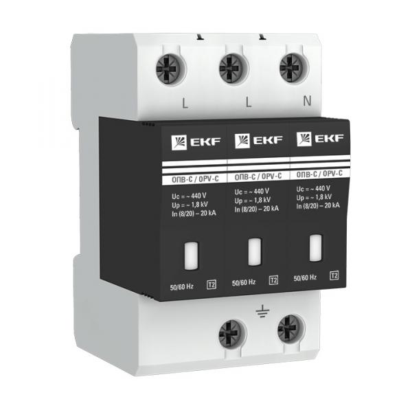 Ограничитель импульсных перенапряжений  3П  400B  20кА  EKF  ОПВ-С