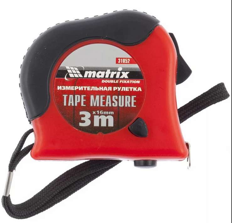 Рулетка  3м/16мм Double  fixation, обрезиненный корпус, двойная плавная фиксация// MATRIX 31052