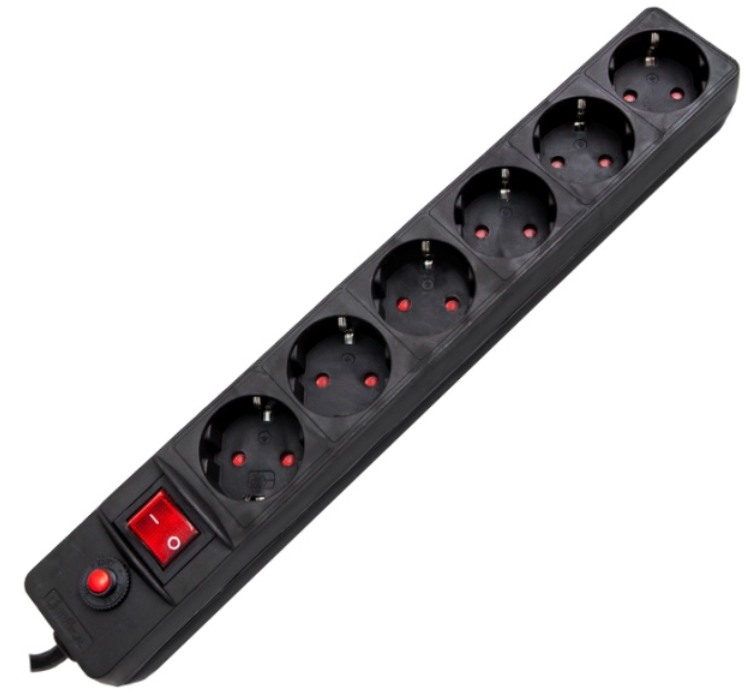 Сетевой фильтр  6гнезд  1,8м выключатель с индикацией ПВС 3*0,75 черный  UNIVersal